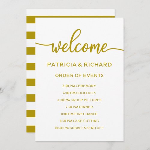 Wedding Order of Events Gold Timeline Schedule Invitation
