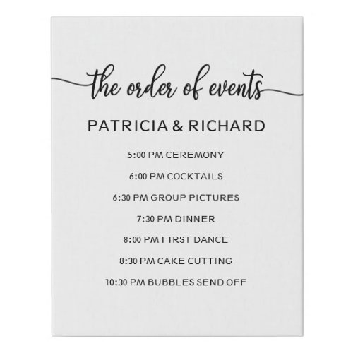 Wedding Order of Events Sign  Chic Calligraphy