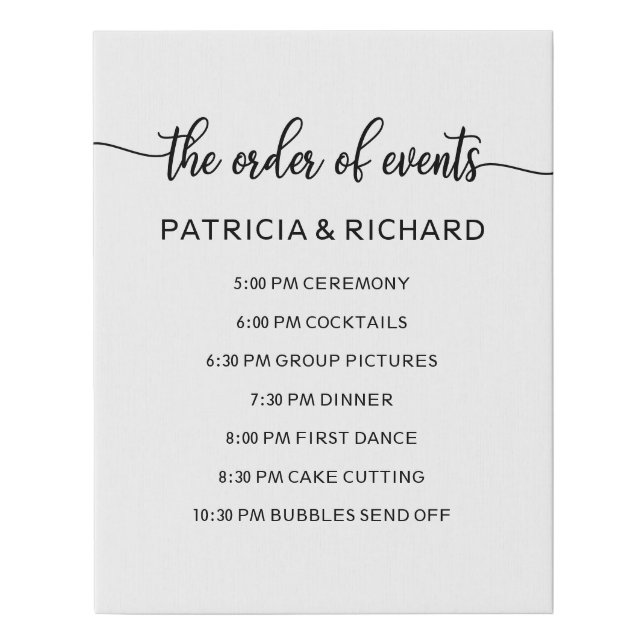 Wedding Order of Events Sign | Chic Calligraphy (Front)