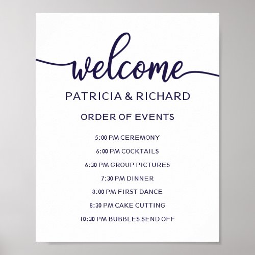 Wedding Order of Events Sign  Chic Navy Blue