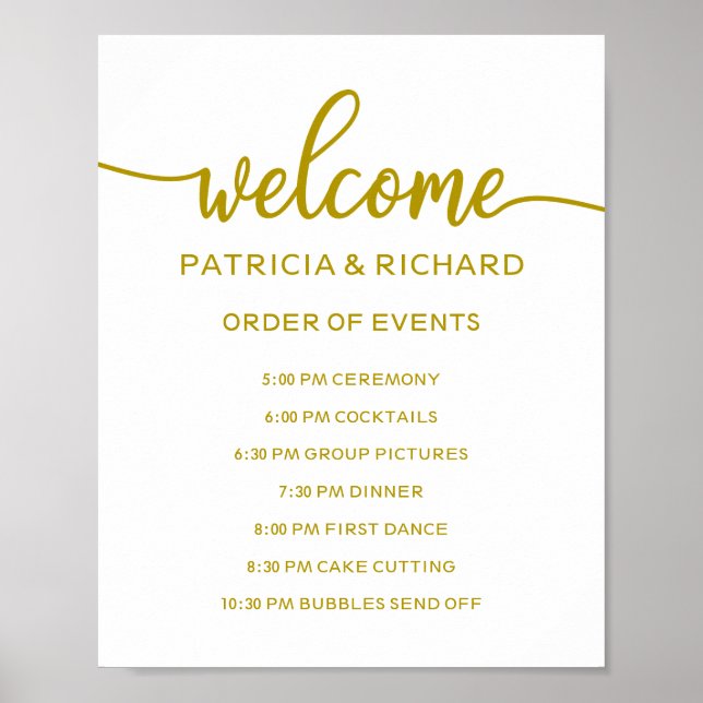 Wedding Order of Events Sign | Gold Calligraphy (Front)