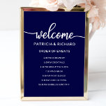 Wedding Order of Events Sign | Navy Blue<br><div class="desc">A rustic chic navy blue and white lettering wedding order of events sign. Add your own background color.</div>
