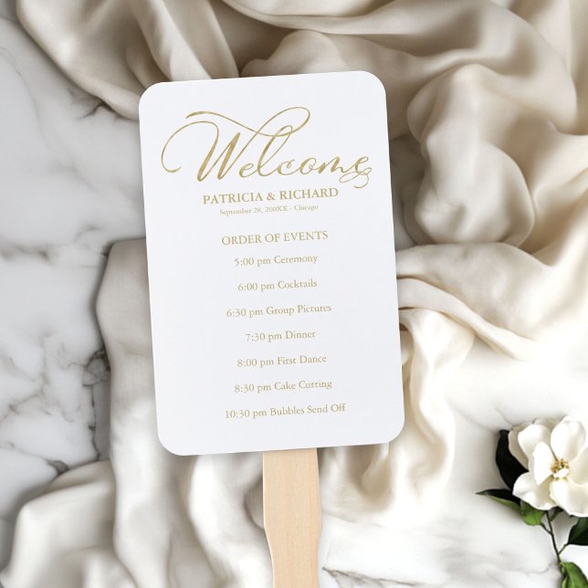 Wedding Order of Events Timeline Gold Foil Elegant Hand Fan (Creator Uploaded)