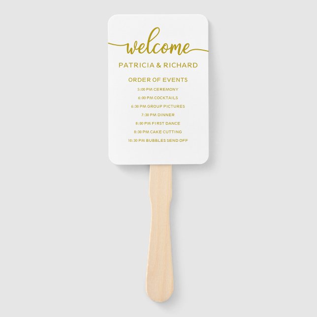 Wedding Order of Events Timeline Schedule Gold Hand Fan (Front)