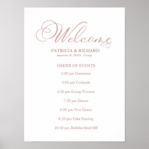 Wedding Order of Events Timeline Schedule Program Poster