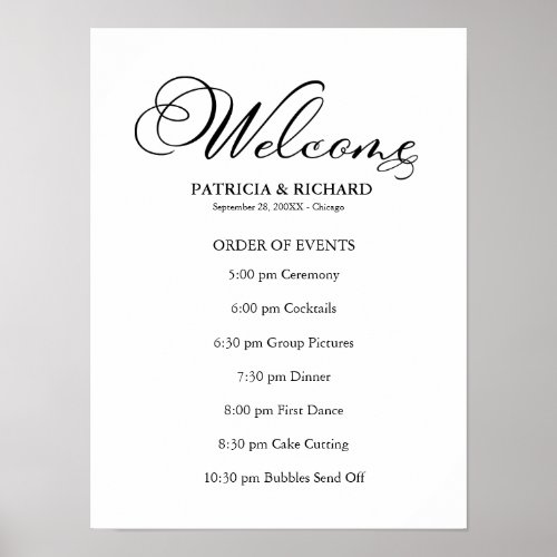 Wedding Order of Events Timeline Schedule Program Poster