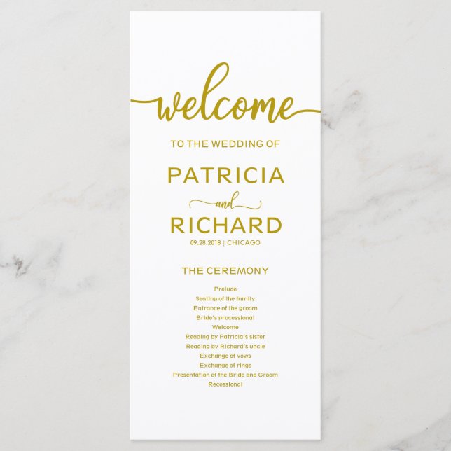 Wedding Order of Service Ceremony Program Gold (Front)