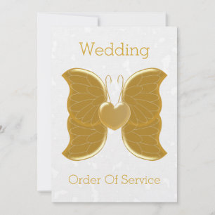 Wedding Order Of Service Gold Butterfly Heart Invitation