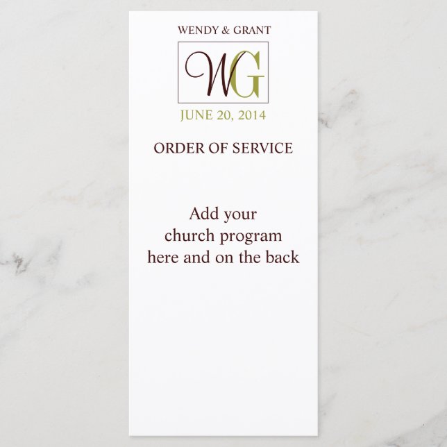 Wedding Order of Service Monogram Logo Program (Front)