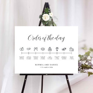Wedding Order Timeline Icons Back White Clean Foam Board
