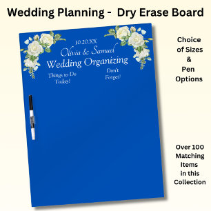 Wedding Organizing Cobalt Blue & White Roses Dry Erase Board