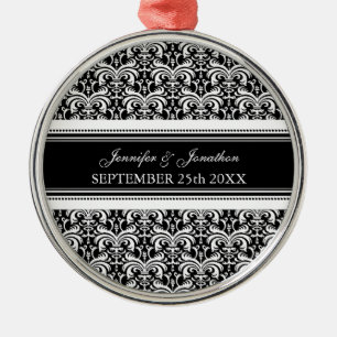 Wedding Ornament Favor Black and White Damask