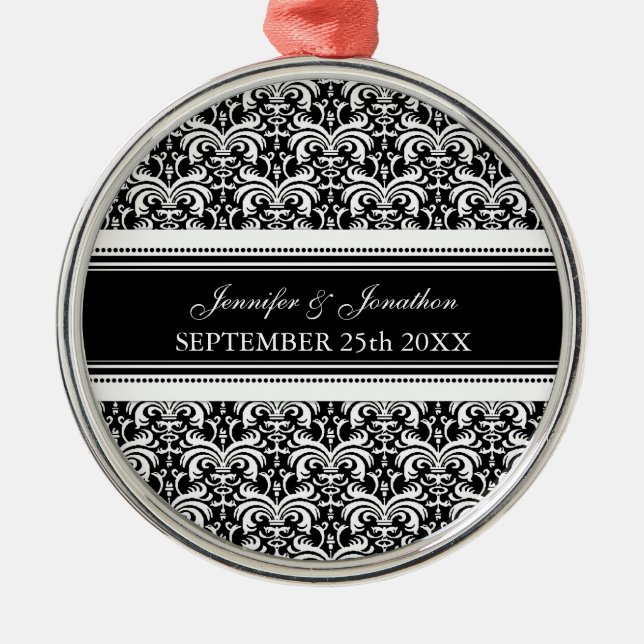 Wedding Ornament Favor Black and White Damask (Front)