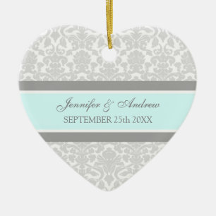 Wedding Ornament Favor Gray Blue Damask