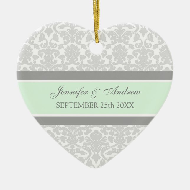 Wedding Ornament Favor Gray Mint Damask (Front)