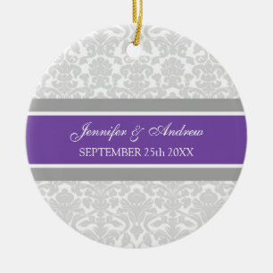 Wedding Ornament Favor Gray Plum Damask