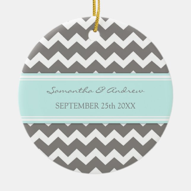 Wedding Ornament Favor Grey Blue Chevron (Front)