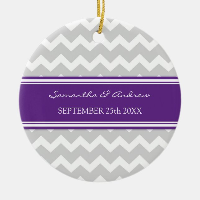 Wedding Ornament Favor Grey Violet Chevron (Front)