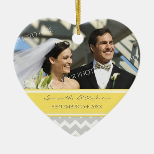 Wedding Ornament Favor Grey Yellow Chevron