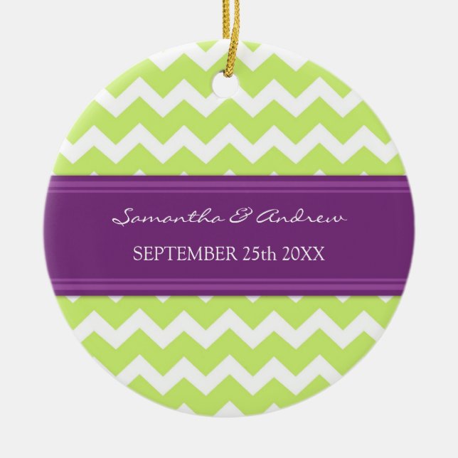 Wedding Ornament Favor Lime Plum Chevron (Front)