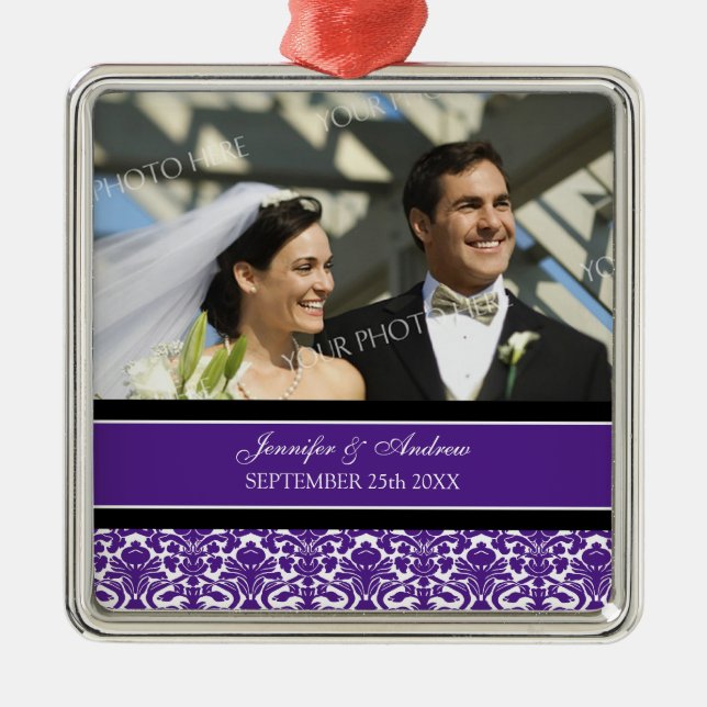 Wedding Ornament Favor Plum Black Damask (Front)