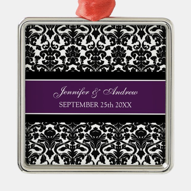 Wedding Ornament Favor Plum Black Damask (Front)