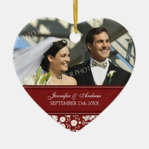 Wedding Ornament Favor Red White Damask