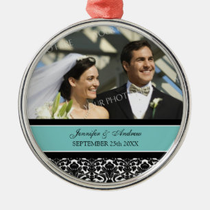 Wedding Ornament Favor Teal Black Damask