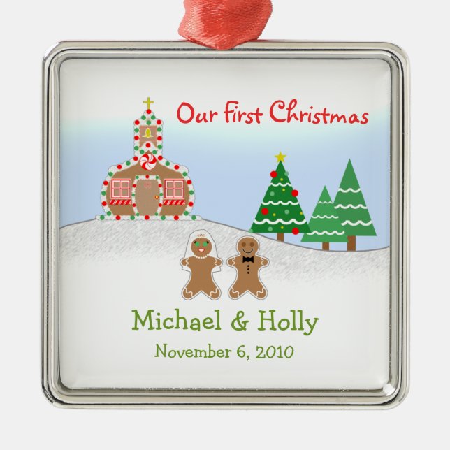 Wedding Ornament - Gingerbread Bride & Groom (Front)