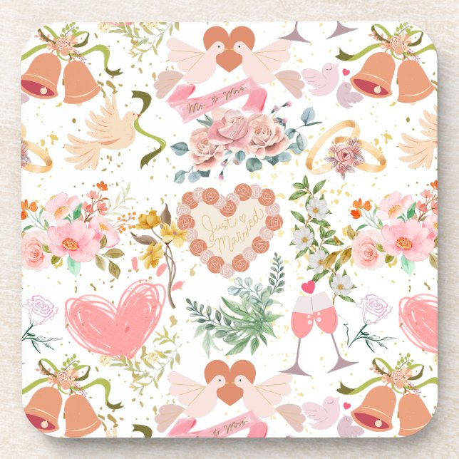 Wedding ornaments pattern beverage coaster (Front)