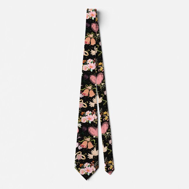 Wedding ornaments pattern Black BG Neck Tie (Front)