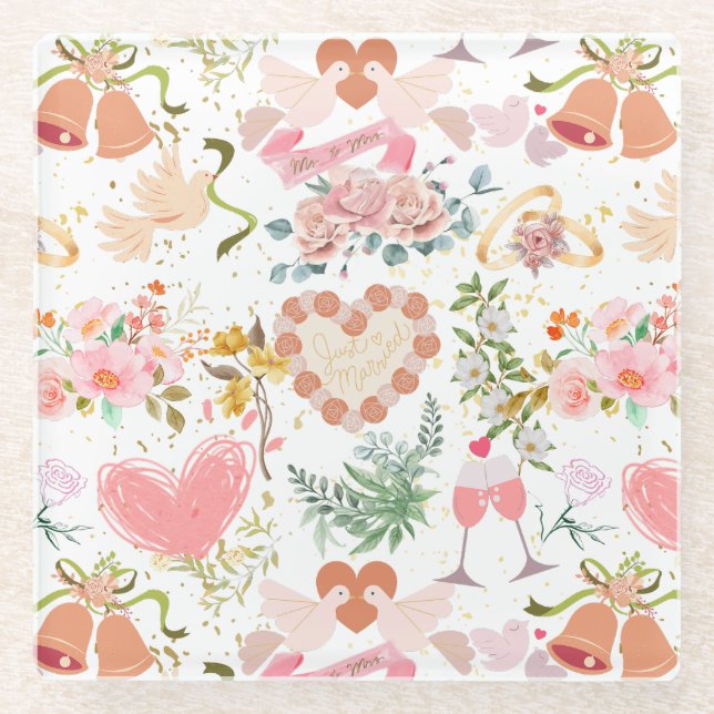 Wedding ornaments pattern glass coaster (Front)