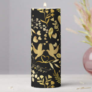 Wedding ornaments pattern in Gold 02 Black BG Pillar Candle