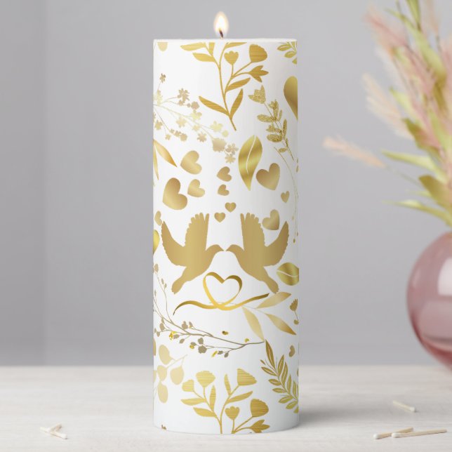 Wedding ornaments pattern in Gold 02 Pillar Candle (In Situ)