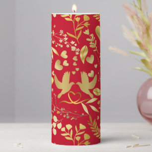 Wedding ornaments pattern in Gold 02 Red BG Pillar Candle
