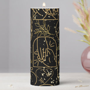 Wedding ornaments pattern in Gold Black BG Pillar Candle