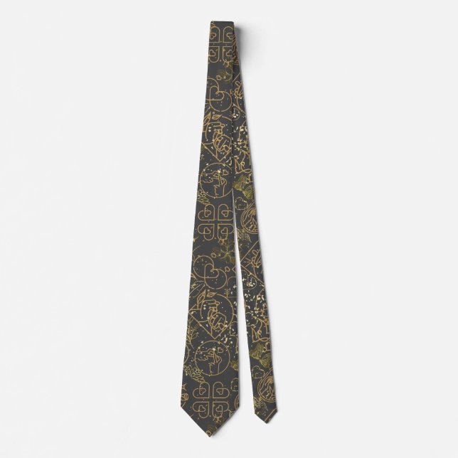 Wedding ornaments pattern in Gold D Grey BG Neck Tie (Front)