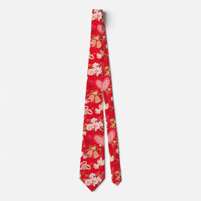 Wedding ornaments pattern Red BG Neck Tie (Front)