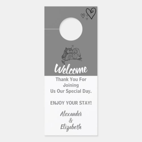 Wedding Owls Love Welcome and do not disturb Door Hanger