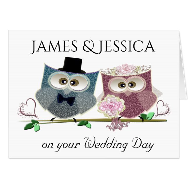 Wedding Owls Personalize Large Greeting Card (Front Horizontal)