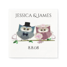 Wedding Owls Personalize Paper Napkin