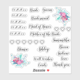 Wedding Pack   Typography names dates floral glass Sticker
