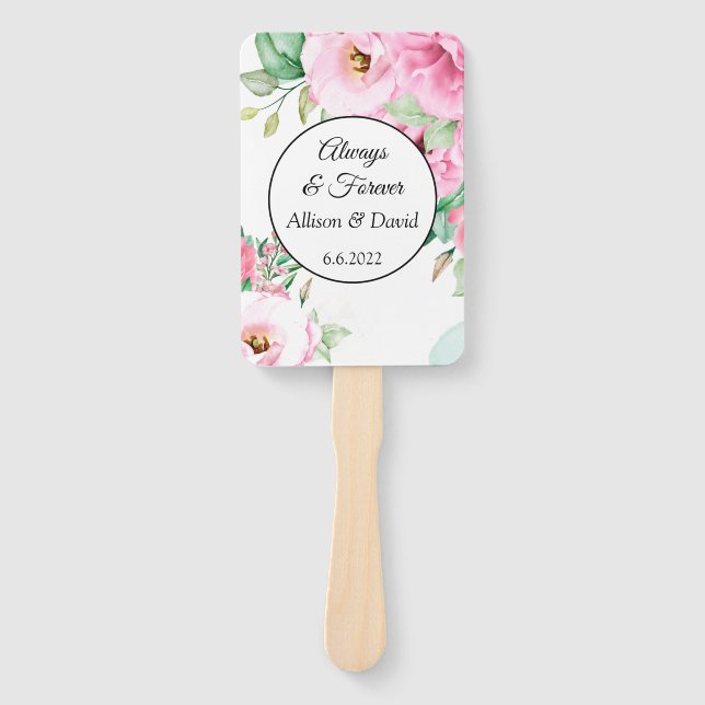 Wedding Paddle Fans Pink Floral (Front)