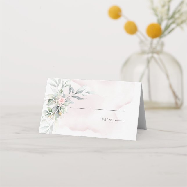 Wedding | Pale Blush Pink Watercolor Floral Place Card (Front)
