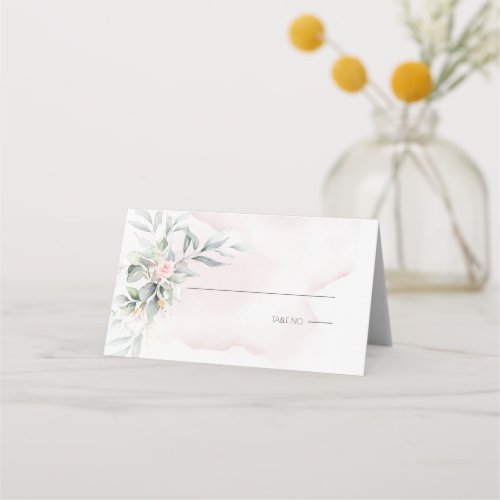 Wedding  Pale Blush Pink Watercolor Floral Place Card