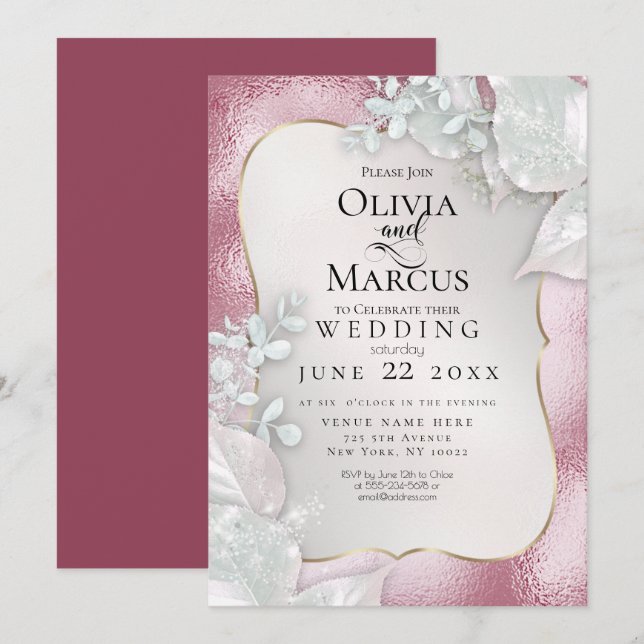 WEDDING | Pale Burgundy Pearl Shimmer Invitation (Front/Back)