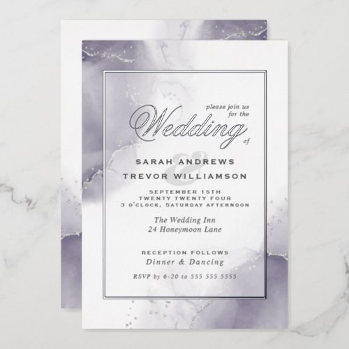 Wedding Pale Plum Silver Abstract Foil Invitation