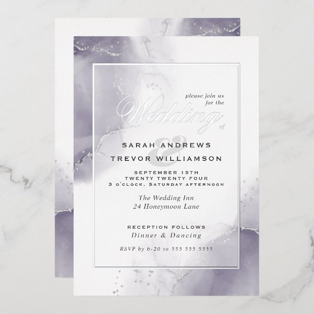 Wedding Pale Plum Silver Abstract Foil Invitation (Front/Back)