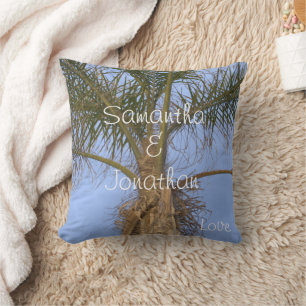 Wedding Palm Tree Blue Sky Throw Pillow