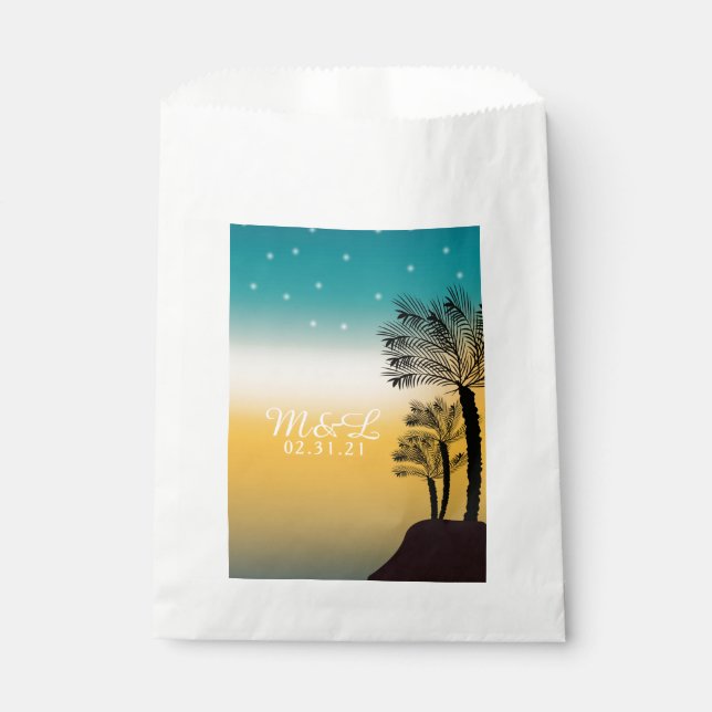Wedding Palm Tree Tropical Beach Sunset Favor Bag (Front)